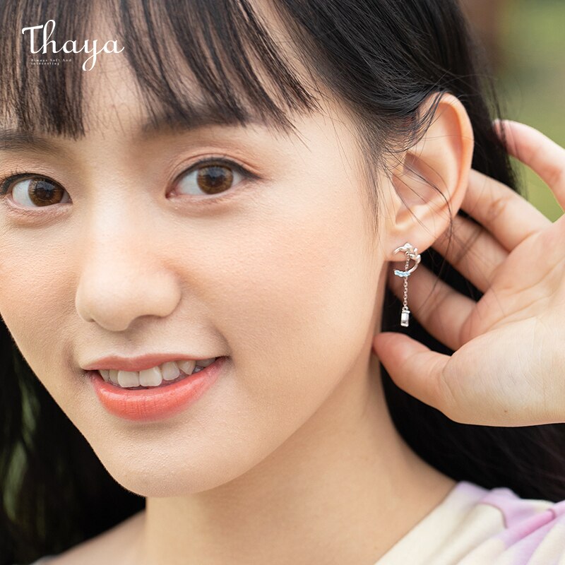 Thaya Silver Plated Earrings Blue Artificial Crystal Flower Stud Earrings Fashion Earring For Women Party Fine Jewelry Gift