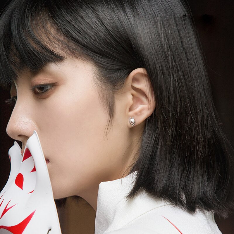 Thaya Fox Stud Earrings S925 Silver Animal 3d Fox Handmade Golden Bell Earrings For Women Lovely Cold Party Jewelry Gift Jewelry