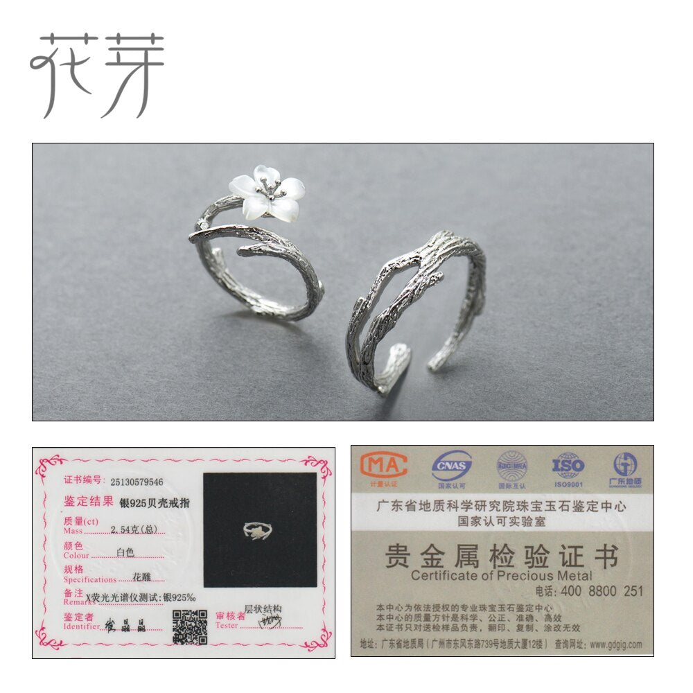 Thaya White Cherry Blossom Silver Rings s925 Silver Natural Pearl Shell Flower Rings for Women Elegant Ladies Jewelry For Couple