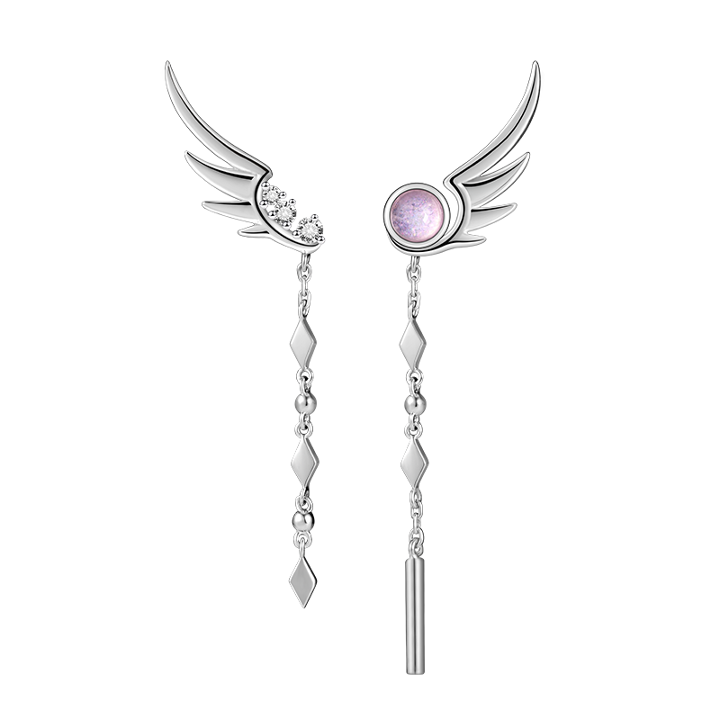 Thaya Tassel Silver Color Earring Dangle Silver Needle Feather Crystal Earring Japanese Stylish Women Earring Party Fine Jewelry