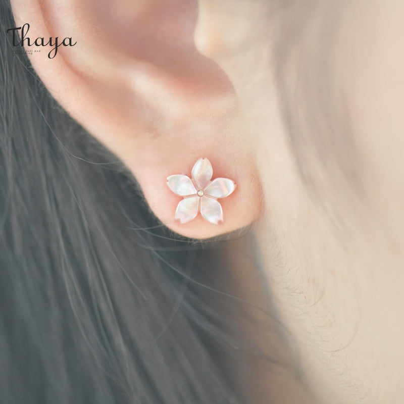 Thaya S925 Sterling Silver Earrings Cherry Blossom Earrings For Women Hypoallergenic Flower Earring Studs Fashion Fine Jewelry