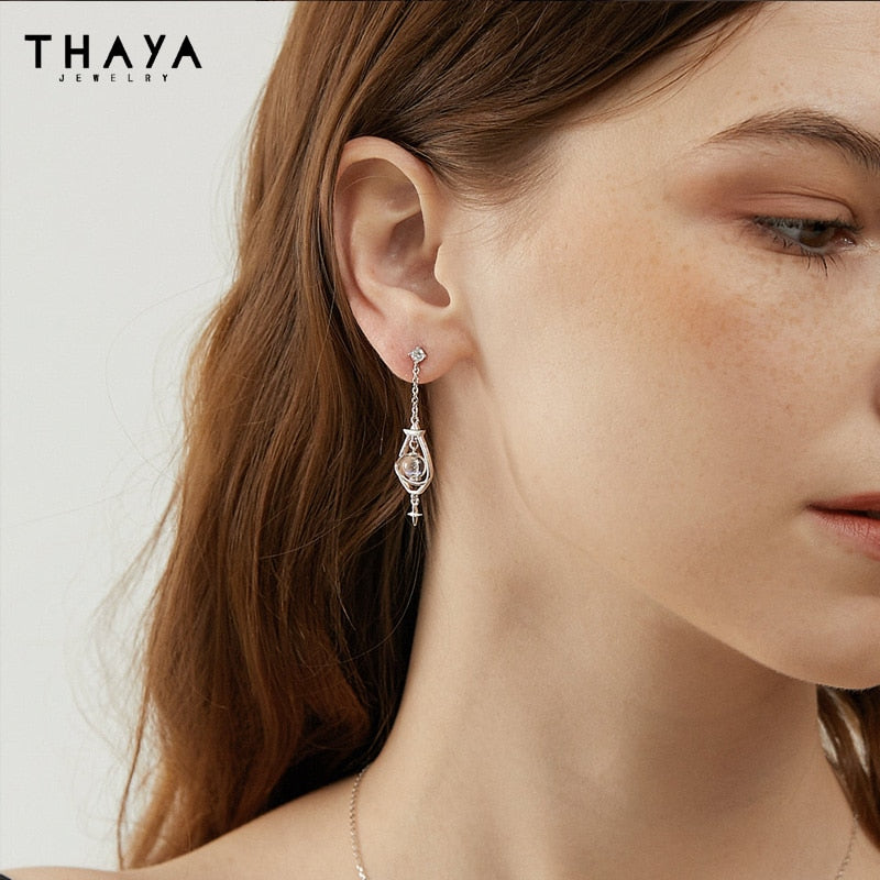 Thaya Fashion Women Drop Earrings Asymmetrical Hanging Earrings For Women 2023 Trending Silver Needle Engagement Fine Jewelry