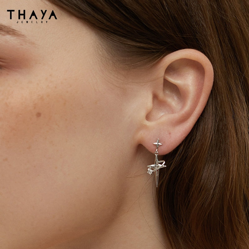 Thaya Fashion Women Drop Earrings Asymmetrical Hanging Earrings For Women 2023 Trending Silver Needle Engagement Fine Jewelry