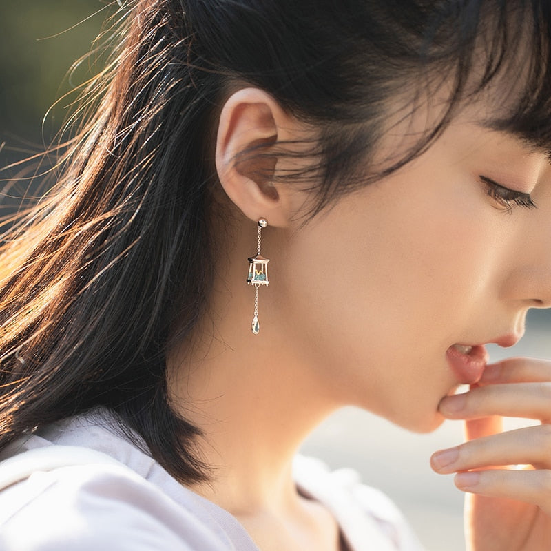 Thaya Women Earring Stud Green Crystal Earrings Silver Plated Lantern Earrings Silver Needle Beads Earrings Elegant Fine Jewelry