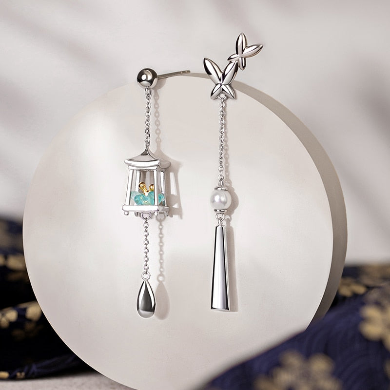 Thaya Tassel Silver Color Earring Dangle Silver Needle Feather Crystal Earring Japanese Stylish Women Earring Party Fine Jewelry