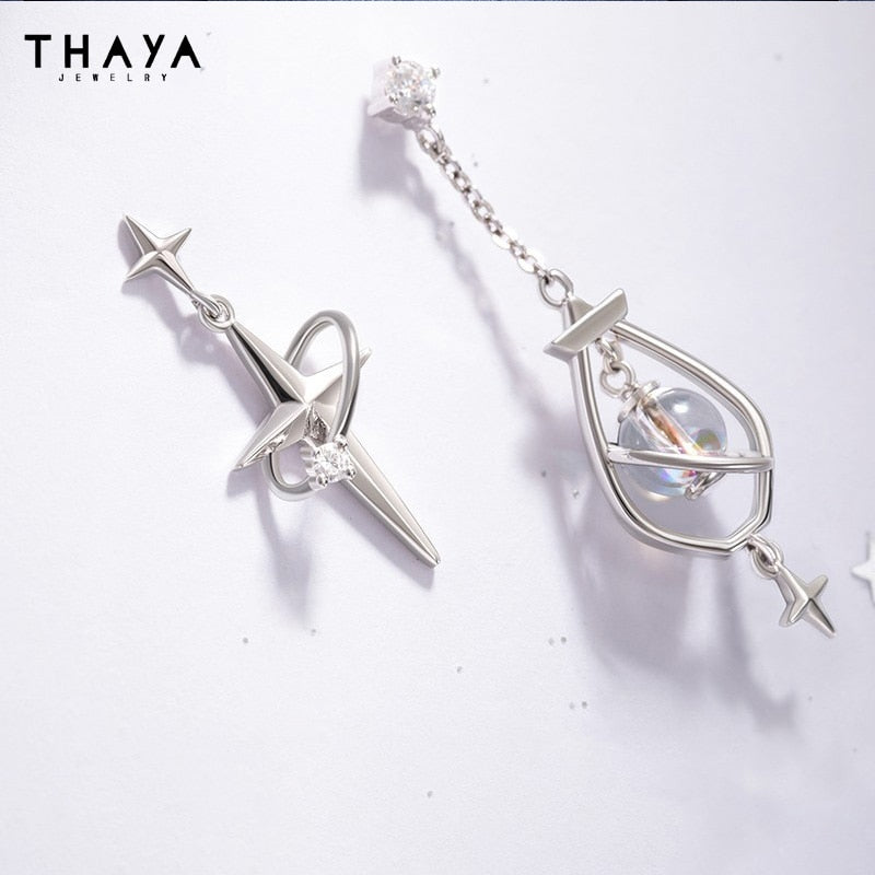 Thaya Fashion Women Drop Earrings Asymmetrical Hanging Earrings For Women 2023 Trending Silver Needle Engagement Fine Jewelry