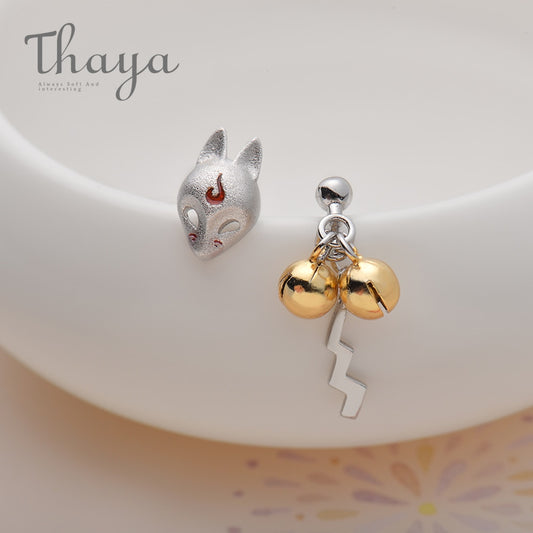 Thaya Fox Stud Earrings S925 Silver Animal 3d Fox Handmade Golden Bell Earrings For Women Lovely Cold Party Jewelry Gift Jewelry
