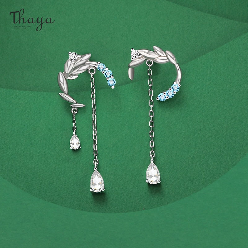 Thaya Silver Plated Earrings Blue Artificial Crystal Flower Stud Earrings Fashion Earring For Women Party Fine Jewelry Gift