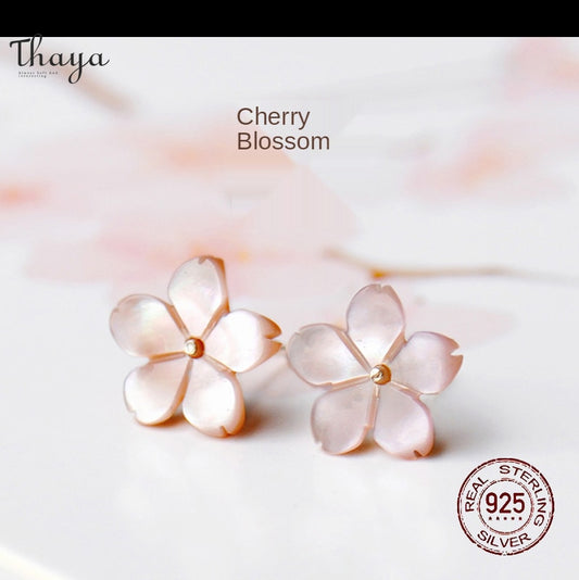 Thaya S925 Sterling Silver Earrings Cherry Blossom Earrings For Women Hypoallergenic Flower Earring Studs Fashion Fine Jewelry