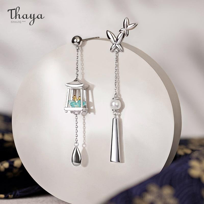 Thaya Women Earring Stud Green Crystal Earrings Silver Plated Lantern Earrings Silver Needle Beads Earrings Elegant Fine Jewelry